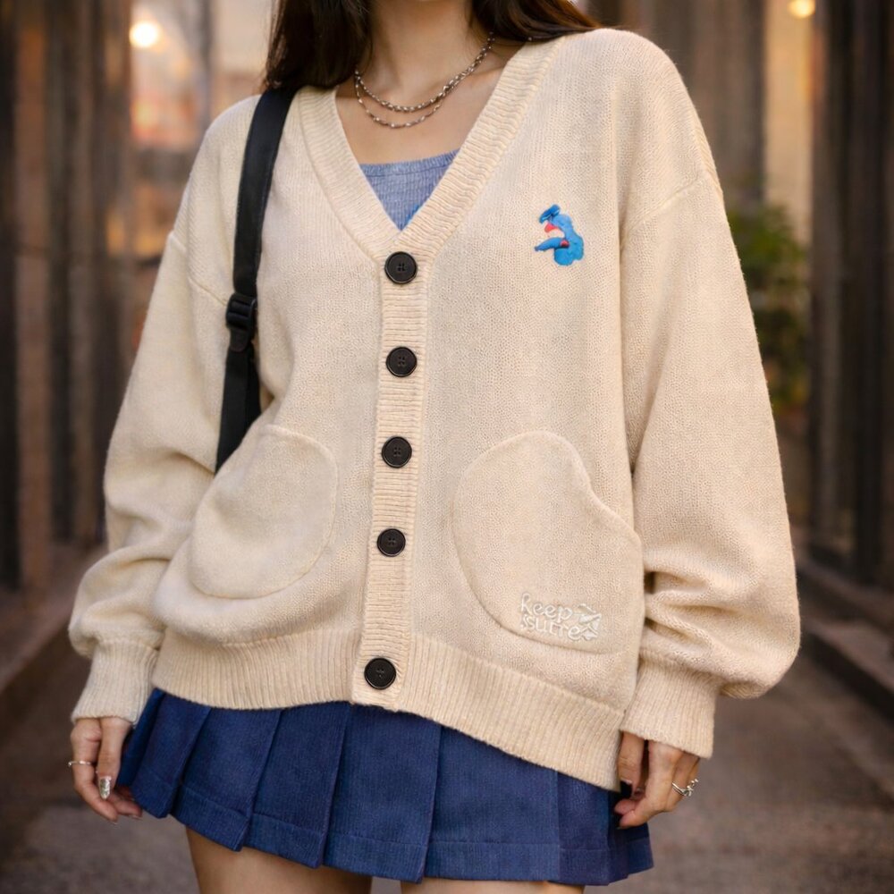 Melting Sadness RARE Karoro Christmas Beige Button Up Cardigan | SZ 3 - Large